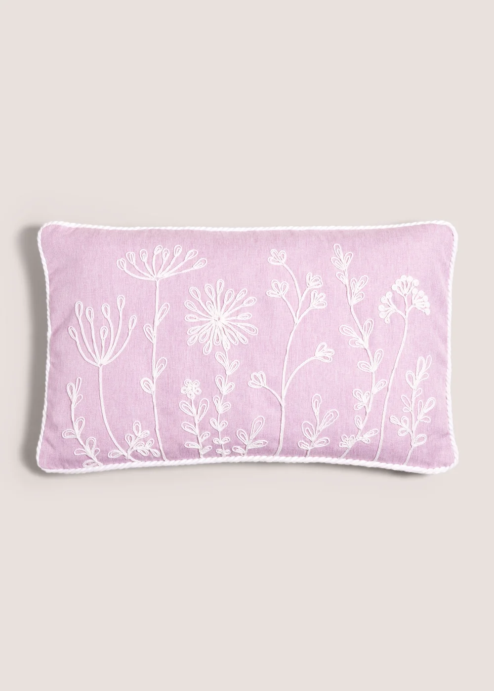 Lilac Floral Embroidered Cushion (30cm x 50cm) Image 1