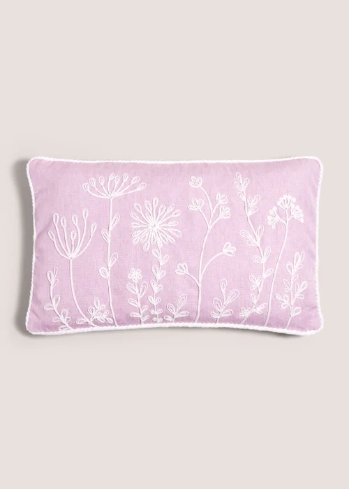 Lilac Floral Embroidered Cushion (30cm x 50cm) Image 1