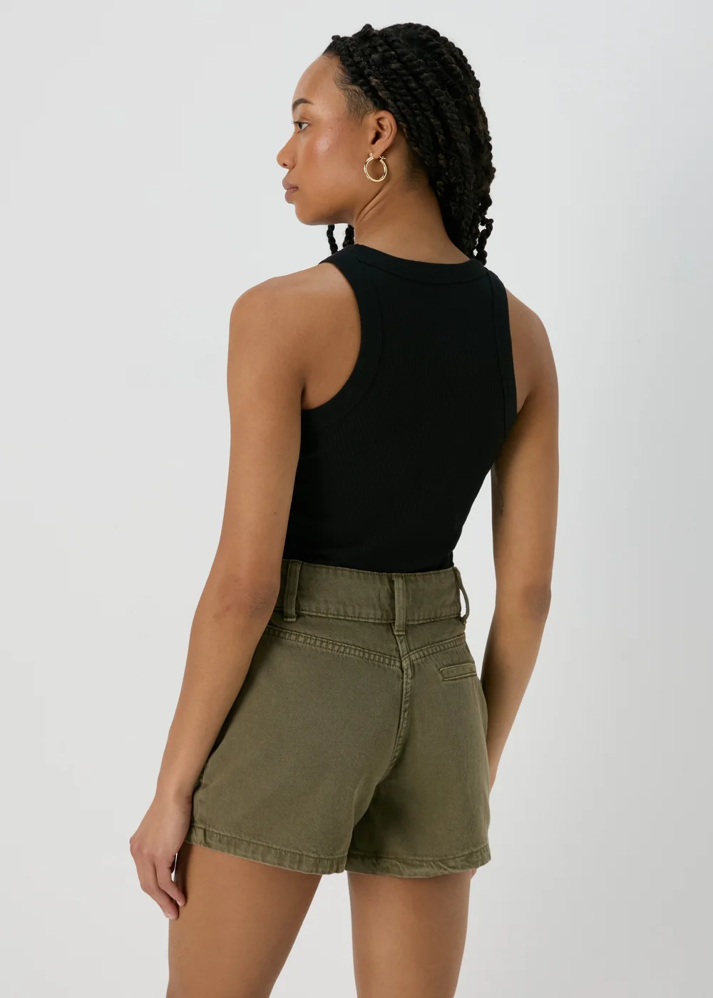 Khaki Utility Denim Shorts - 8 Image 2