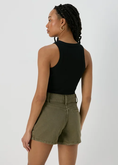 Khaki Utility Denim Shorts - 8 Image 2