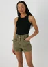 Khaki Utility Denim Shorts - 8 Image 1