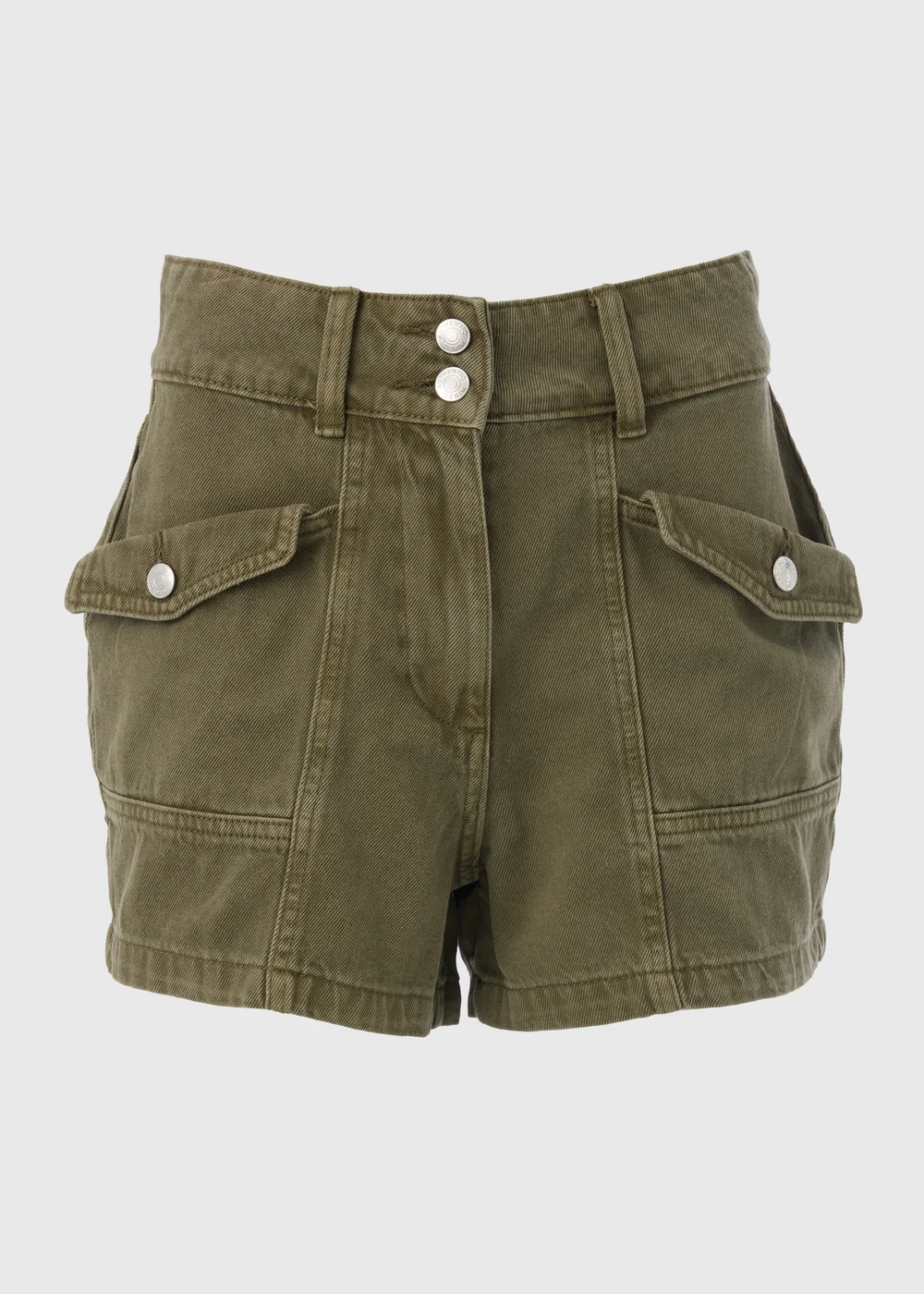 Khaki Utility Denim Shorts - 8 Image 5