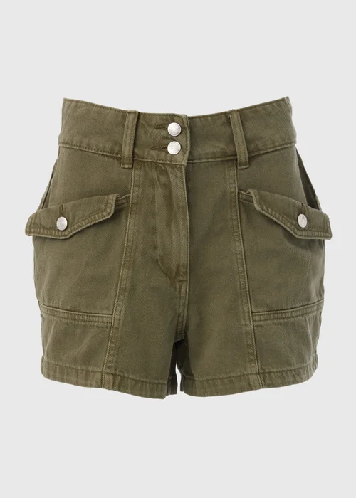 Khaki Utility Denim Shorts - 8 Image 5