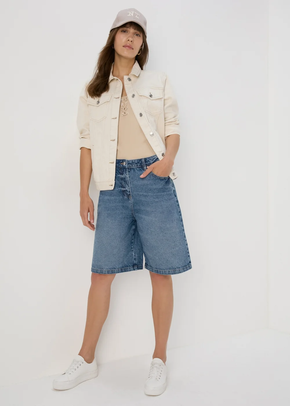 Mid Wash Longline Denim Shorts - 8 Image 4