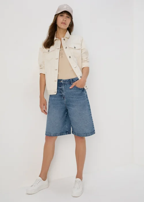 Mid Wash Longline Denim Shorts - 8 Image 4