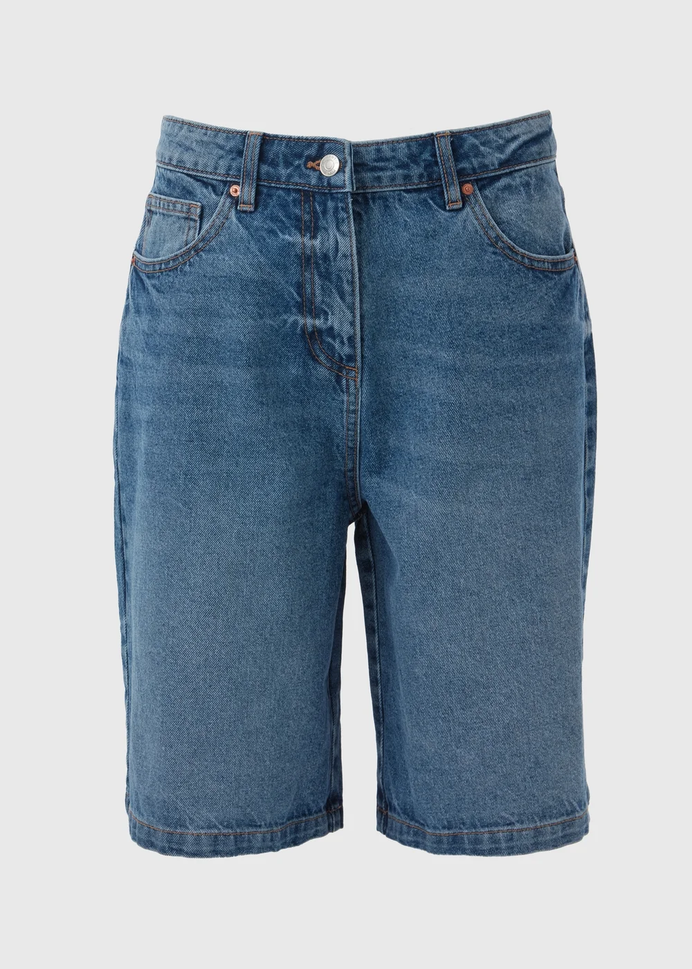 Mid Wash Longline Denim Shorts - 8 Image 5