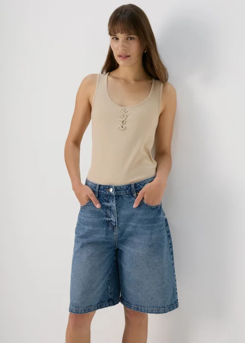 Mid Wash Longline Denim Shorts - 8 Image 1