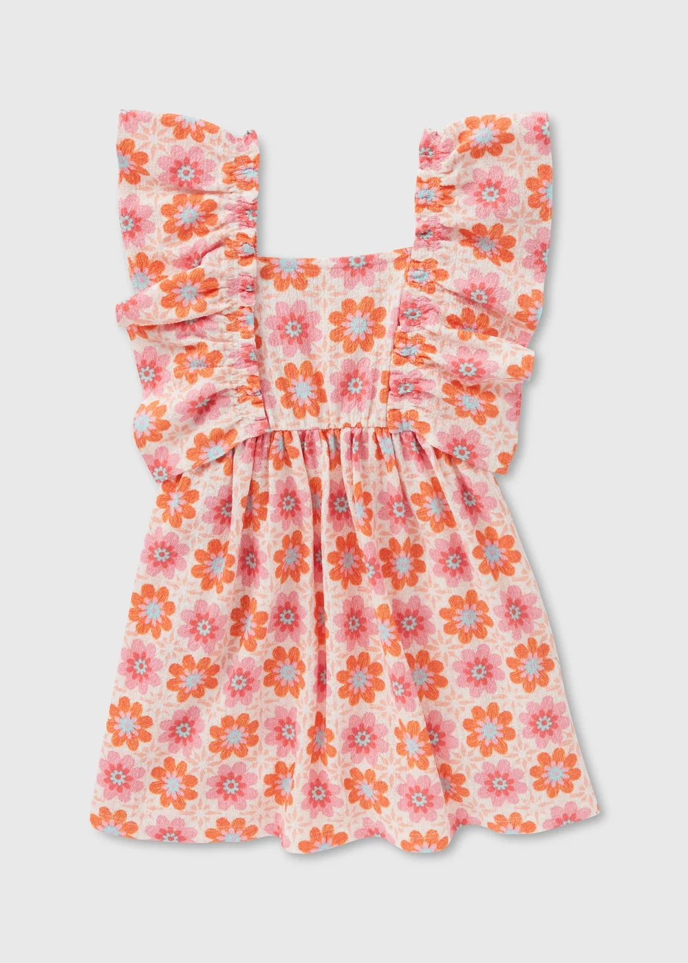 Girls Coral Floral Crochet Crinkle Dress (1-7yrs) - 1-1.5 Yrs Image 1