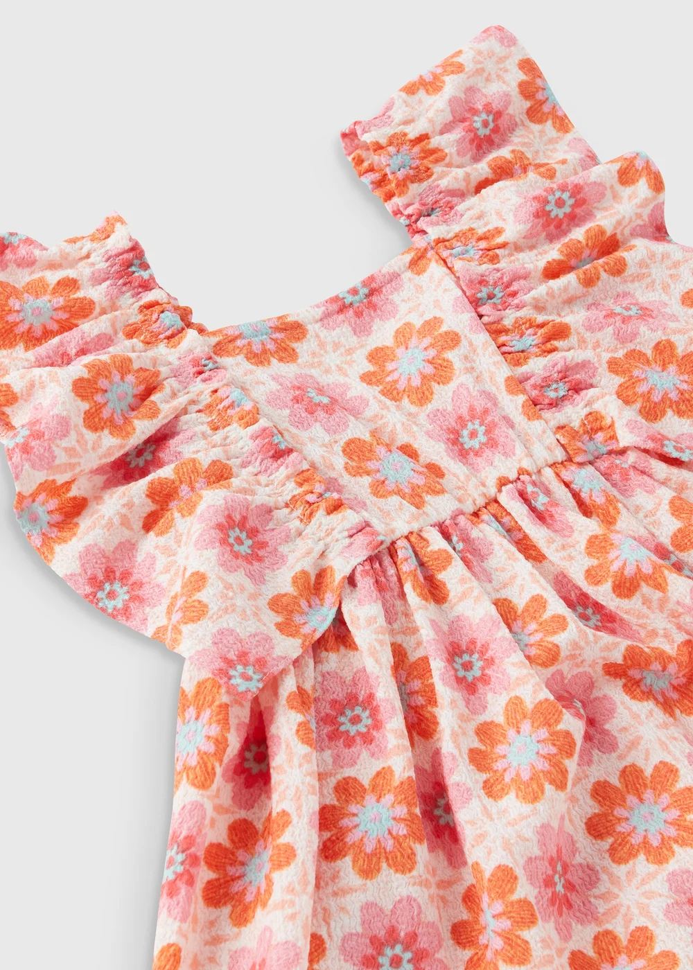 Girls Coral Floral Crochet Crinkle Dress (1-7yrs) - 1-1.5 Yrs Image 2