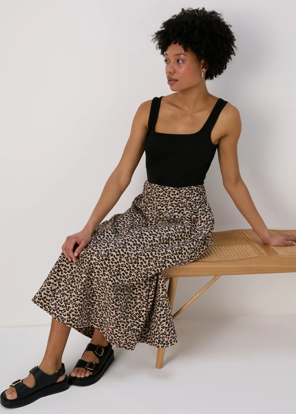 Brown Leopard Print Poplin Skirt - 8 Image 4