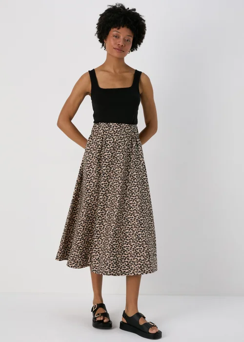 Brown Leopard Print Poplin Skirt - 8 Image 1
