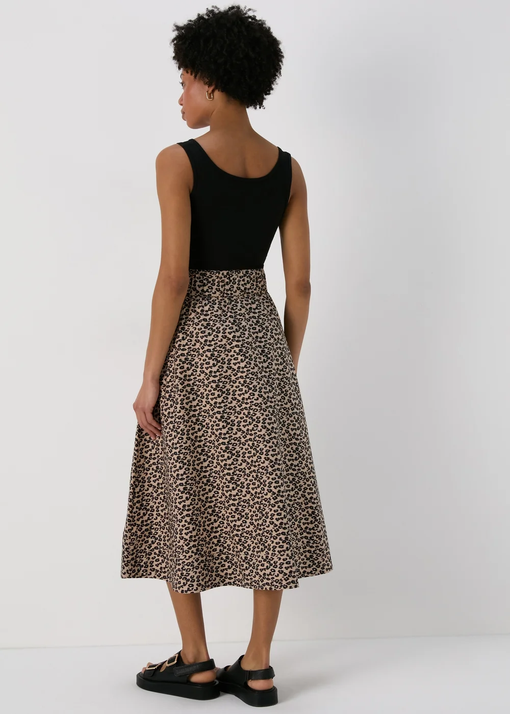 Brown Leopard Print Poplin Skirt - 8 Image 2