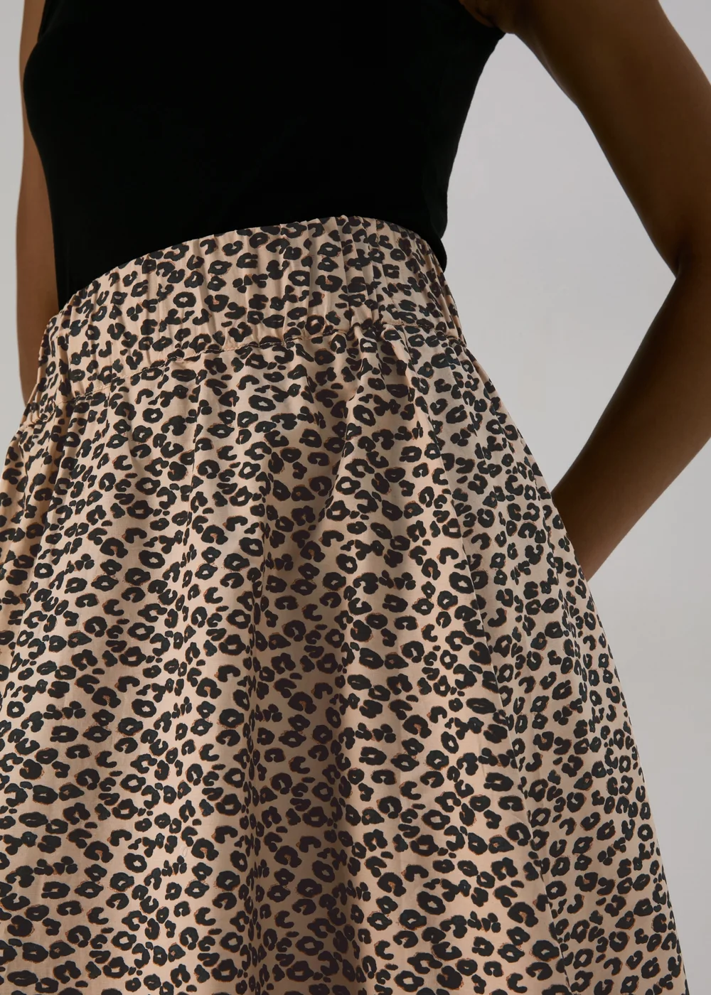 Brown Leopard Print Poplin Skirt - 8 Image 3