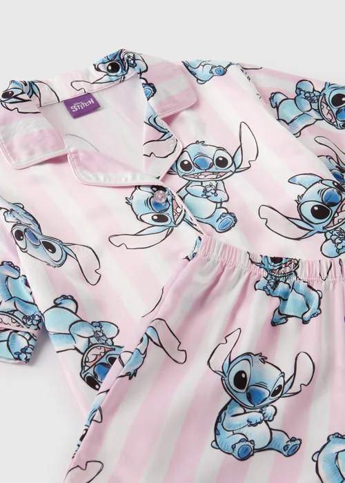 Disney Kids Pink Stitch Satin Pyjama Top & Shorts Set (4-13yrs) - Age 7 Years Image 2