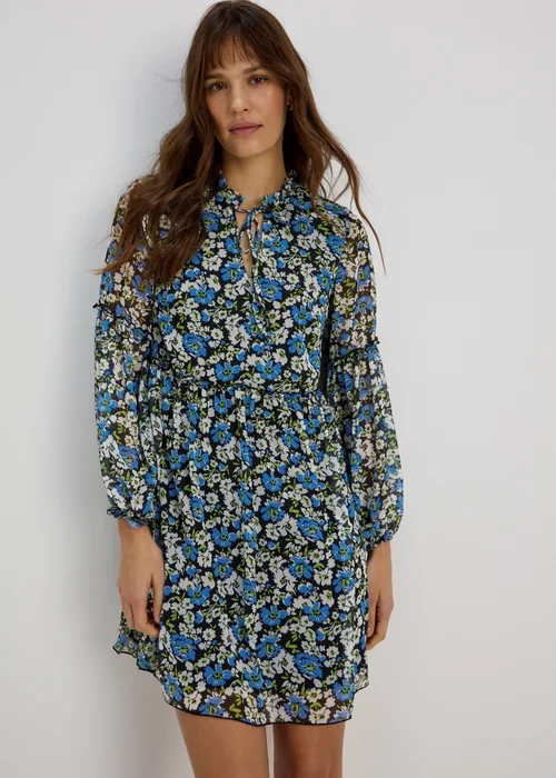 Blue Frill Floral Tieneck Dress - 8 Image 3