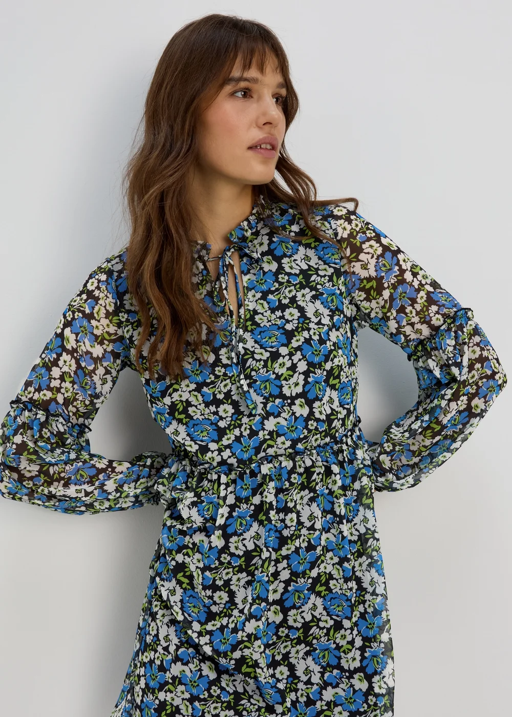 Blue Frill Floral Tieneck Dress - 8 Image 1
