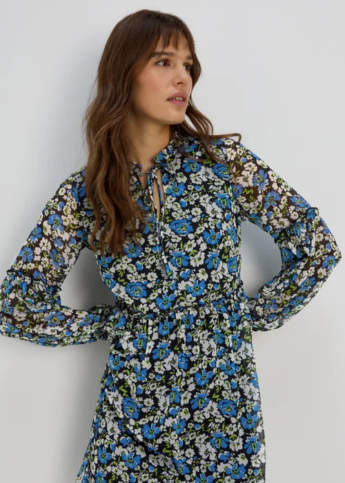 Blue Frill Floral Tieneck Dress - 8 Image 1