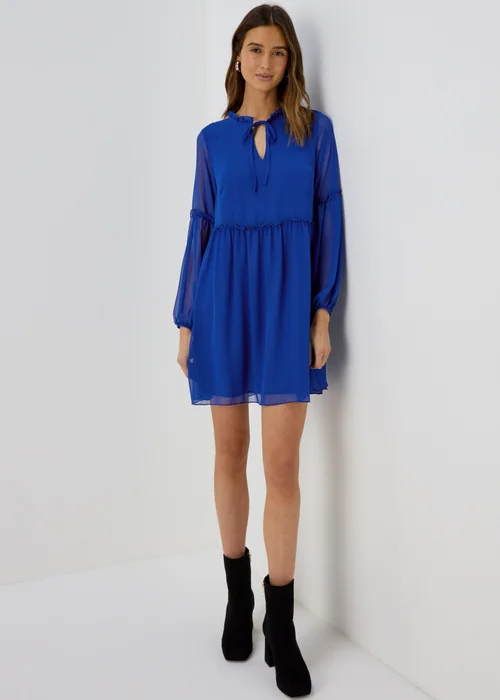 Blue Frill Tieneck Dress - 8 Image 4