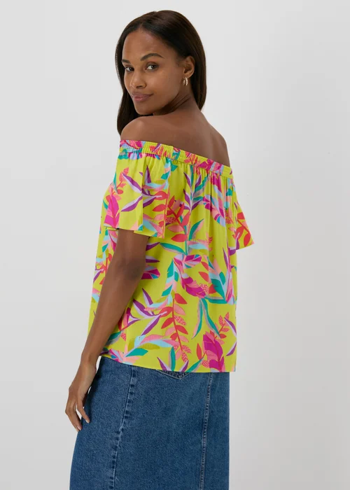 Green Tropical Viscose Bardot Top - Size 8 Image 2