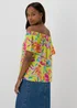 Green Tropical Viscose Bardot Top - Size 8 Image 2