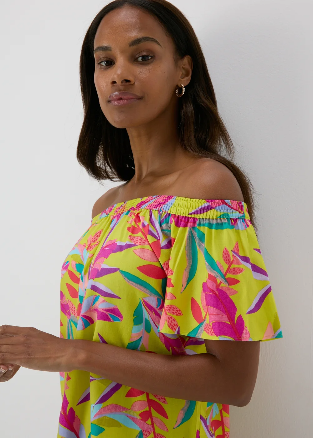 Green Tropical Viscose Bardot Top - Size 8 Image 3