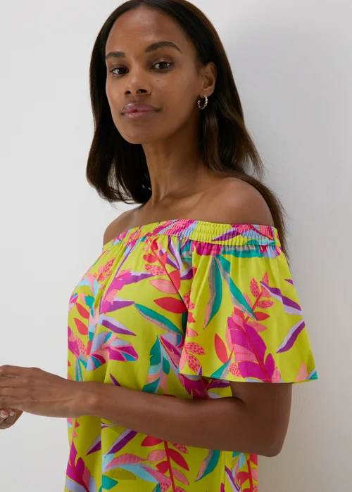 Green Tropical Viscose Bardot Top - Size 8 Image 3