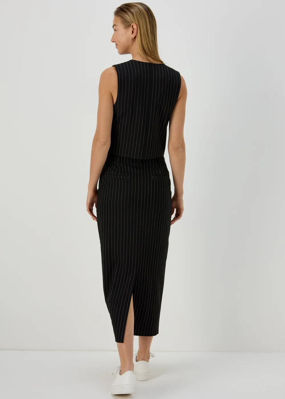 Black Pinstripe Maxi Skirt - Size 8 Image 2