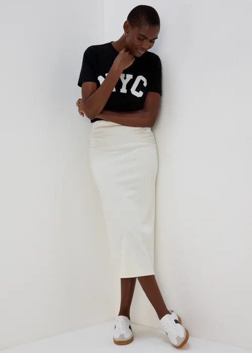 Ivory Textured Midi Skirt - Size 8 Image 1