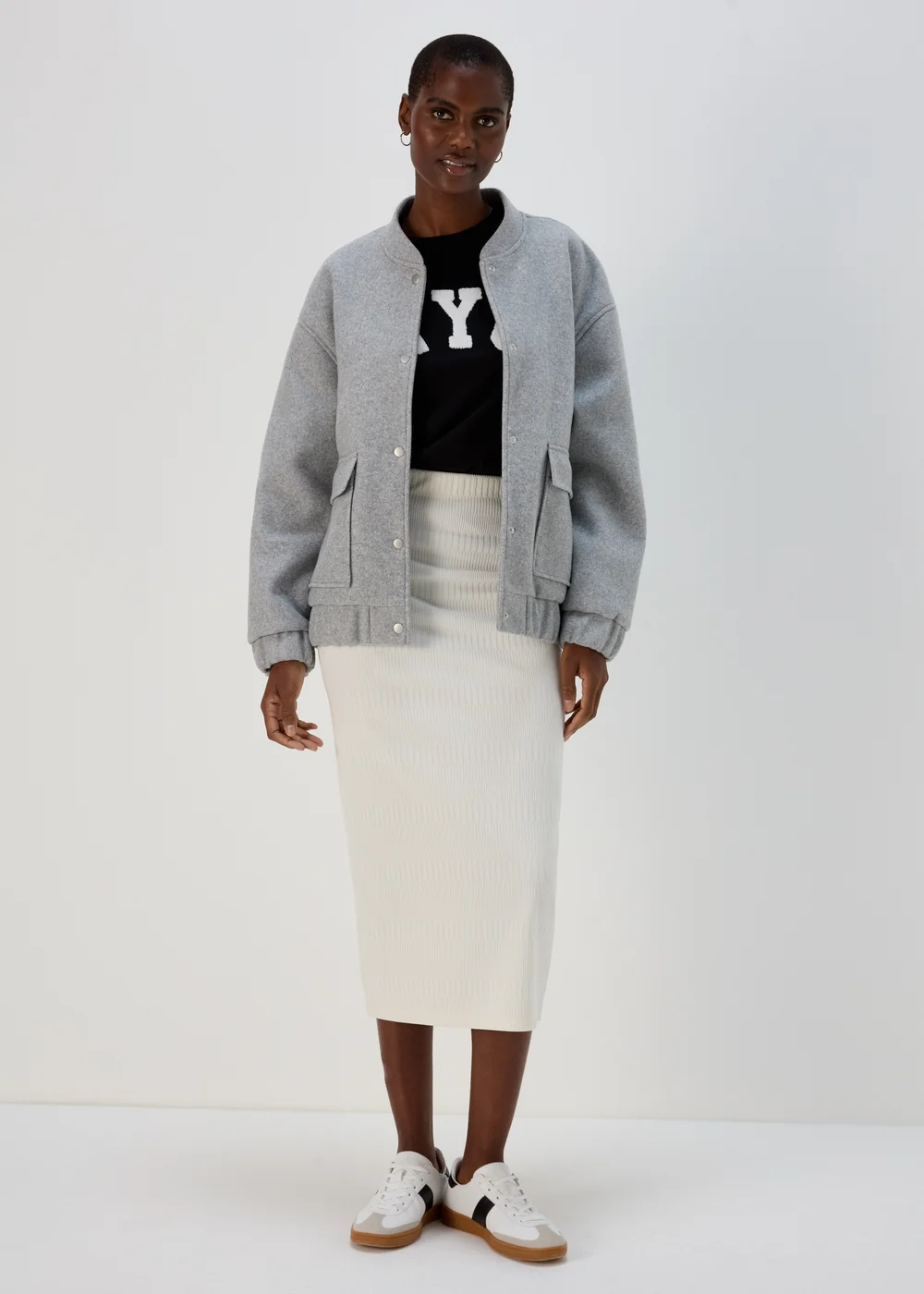 Ivory Textured Midi Skirt - Size 8 Image 4