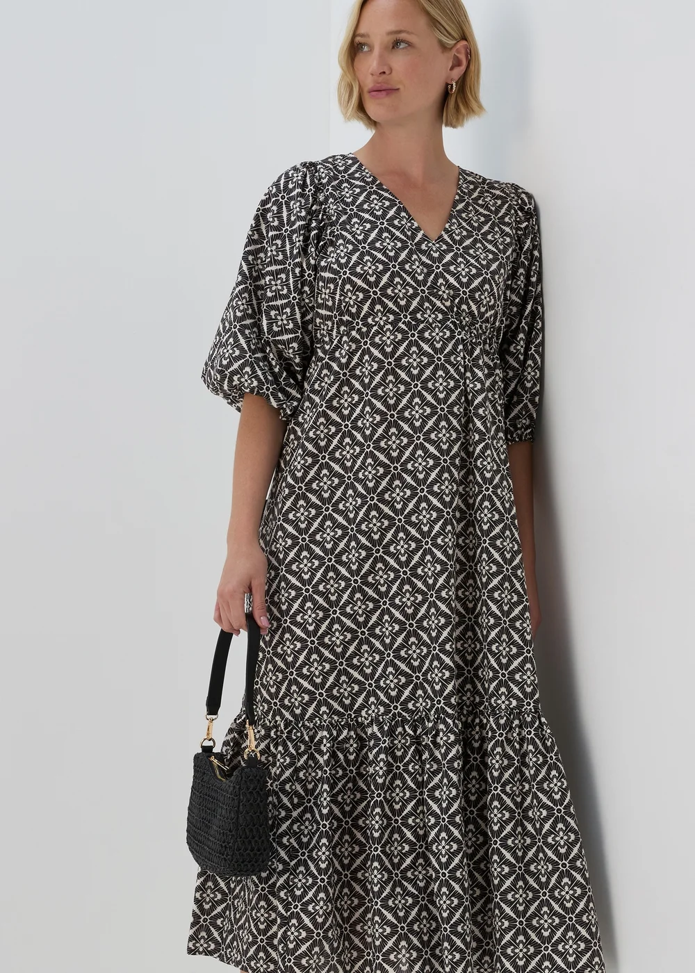 Black Monochrome Pattern Midi Dress - 8 Image 4