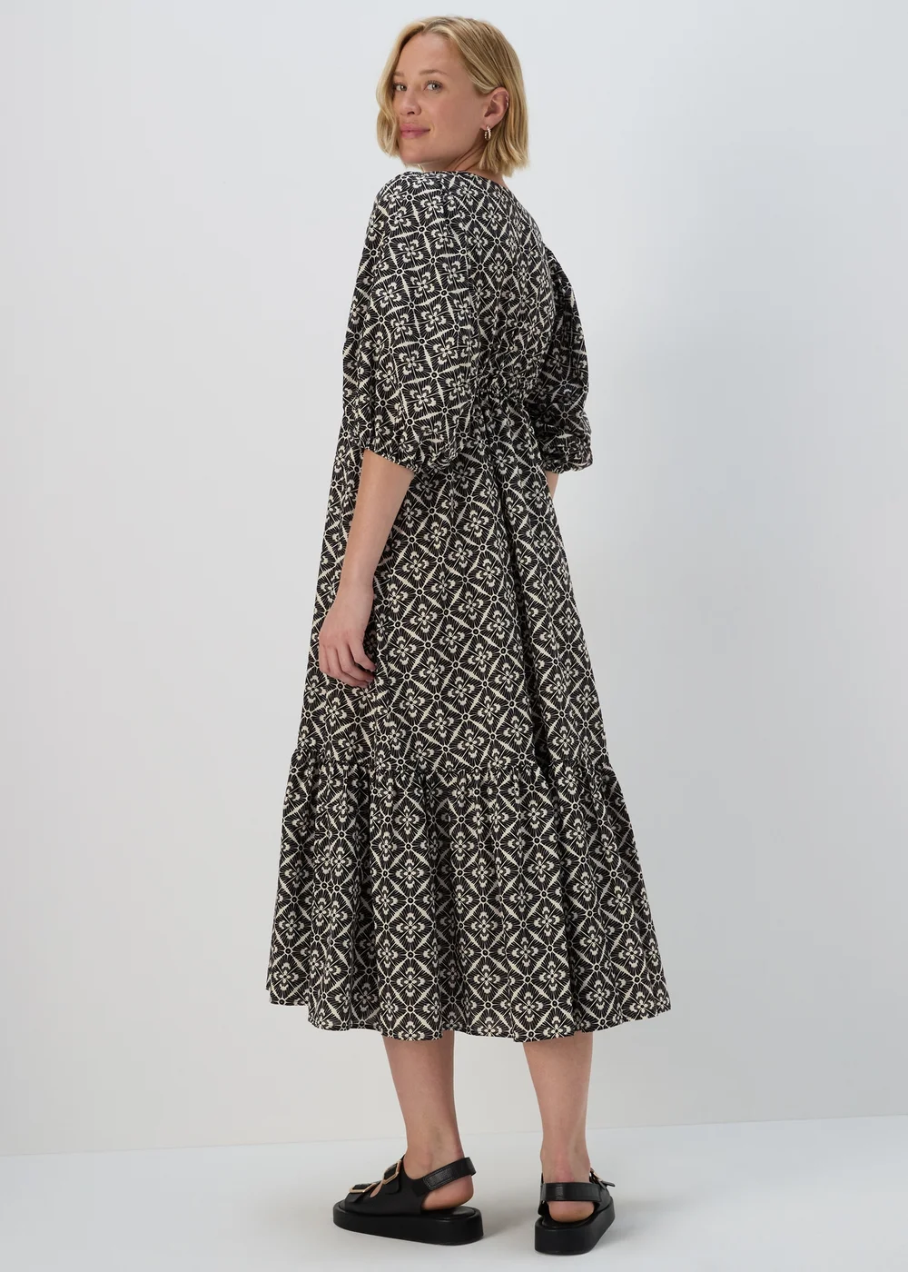 Black Monochrome Pattern Midi Dress - 8 Image 2