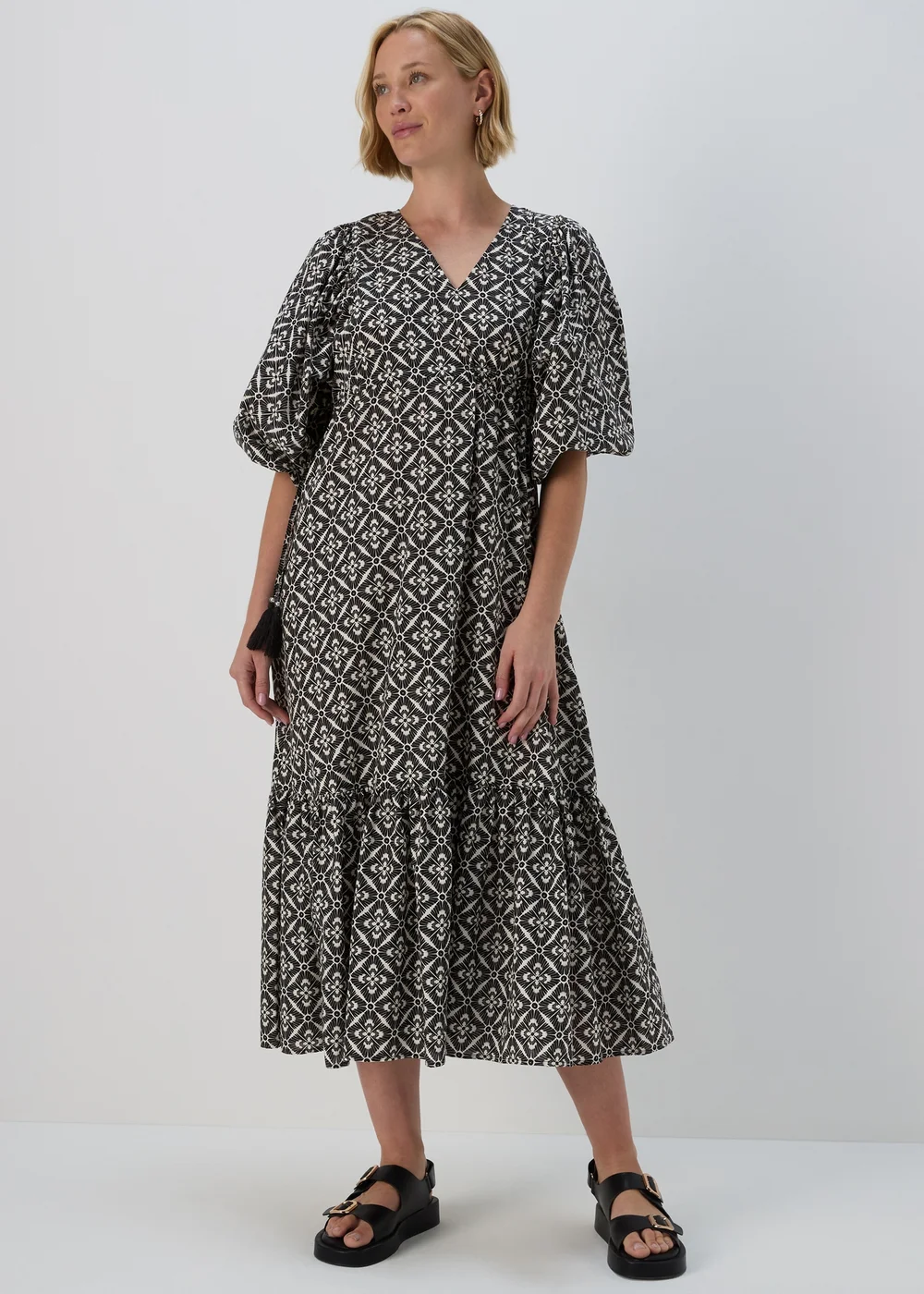 Black Monochrome Pattern Midi Dress - 8 Image 1