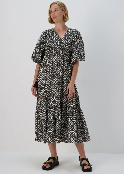 Black Monochrome Pattern Midi Dress - 8 Image 1
