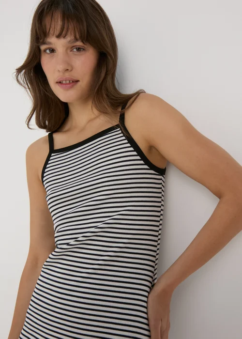 White & Black Stripe Ribbed Midi Dress - 8 Image 3