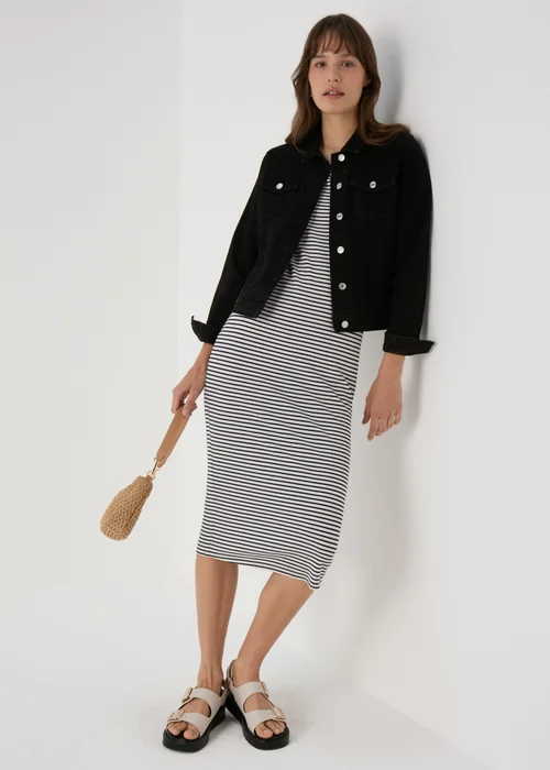 White & Black Stripe Ribbed Midi Dress - 8 Image 4