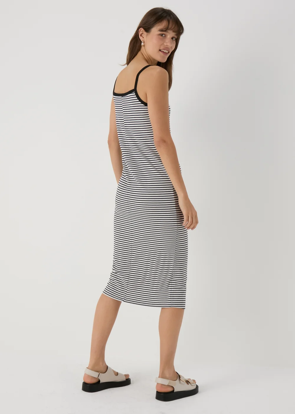 White & Black Stripe Ribbed Midi Dress - 8 Image 2