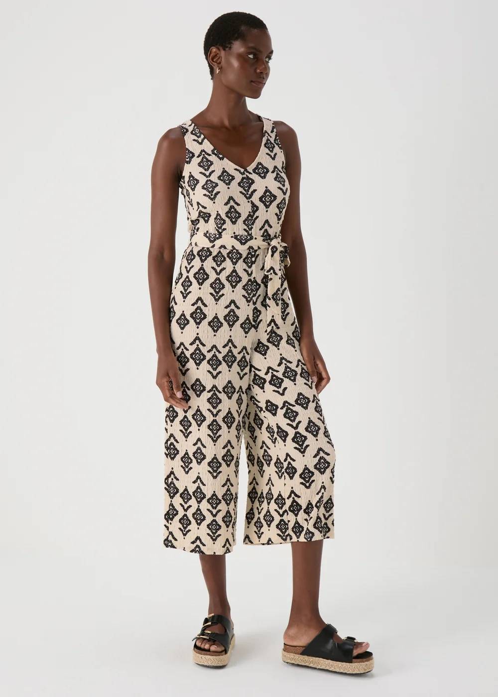 Cream V Neck Crinkle Jumpsuit - 8 Image 4