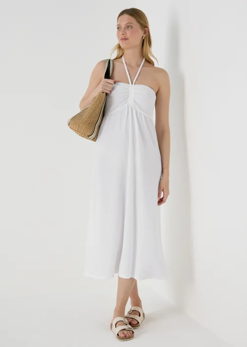 White Ruched Crinkle Midi Dress - 8 Image 4