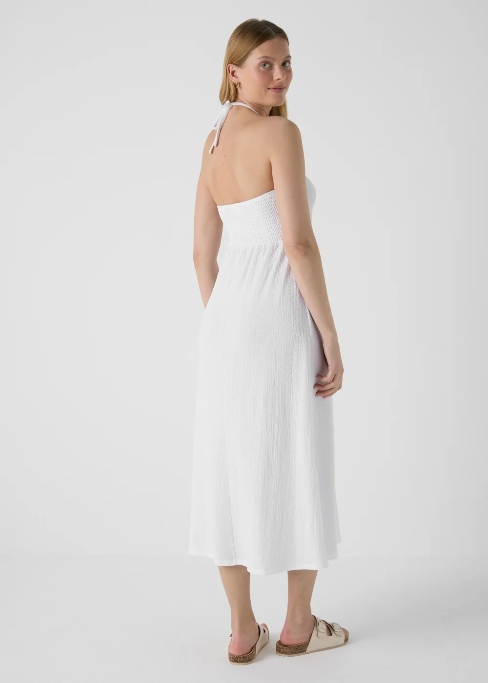 White Ruched Crinkle Midi Dress - 8 Image 2
