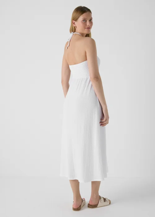 White Ruched Crinkle Midi Dress - 8 Image 2