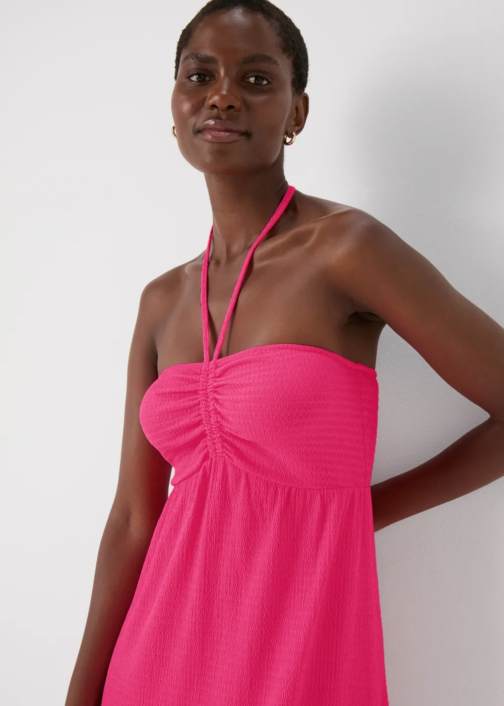 Pink Ruched Crinkle Midi Dress - 8 Image 3