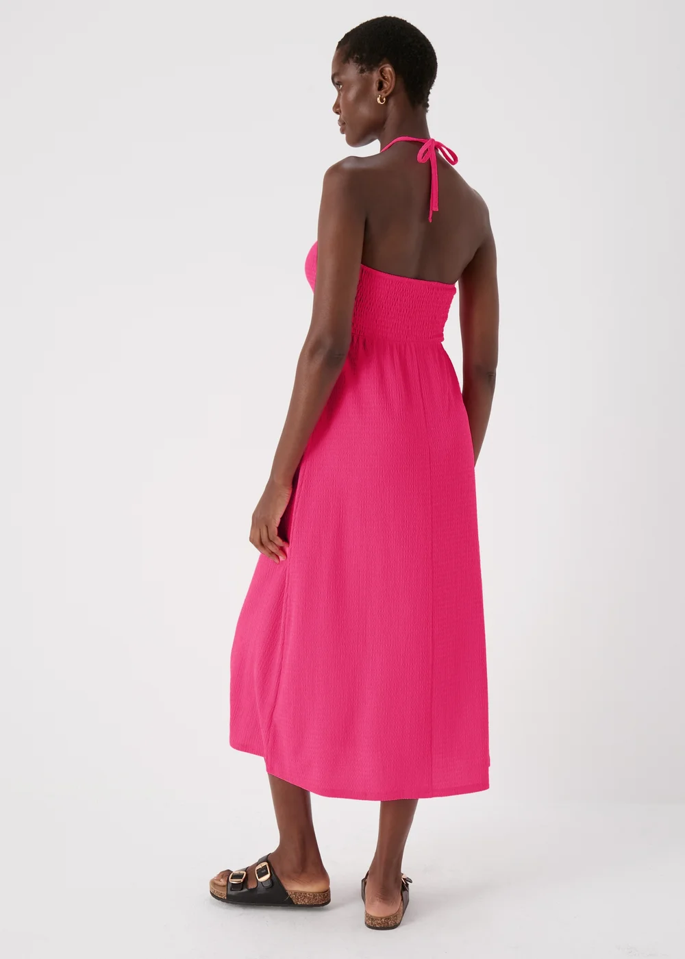 Pink Ruched Crinkle Midi Dress - 8 Image 2