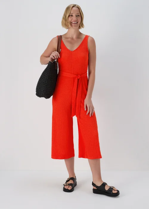 Red V Neck Crinkle Jumpsuit - 8 Image 1
