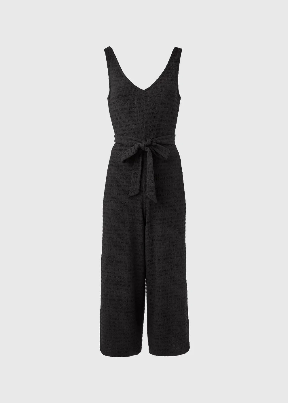 Black V Neck Textured Jumpsuit - 8 Image 5