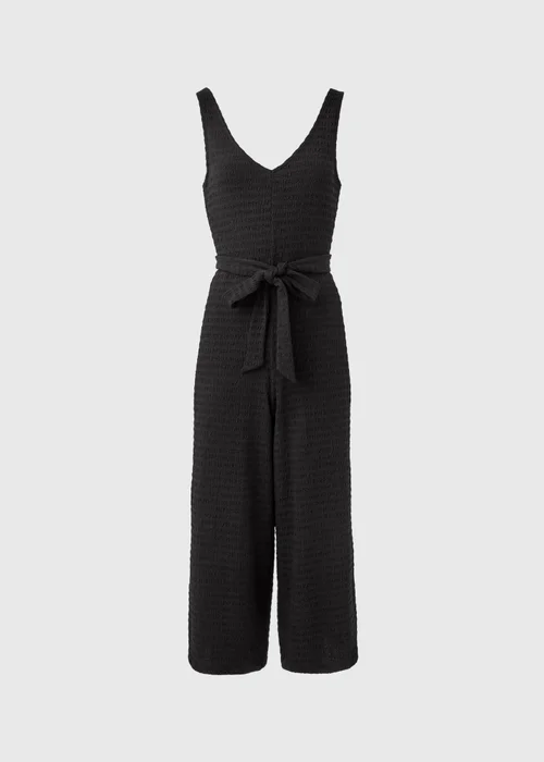 Black V Neck Textured Jumpsuit - 8 Image 5