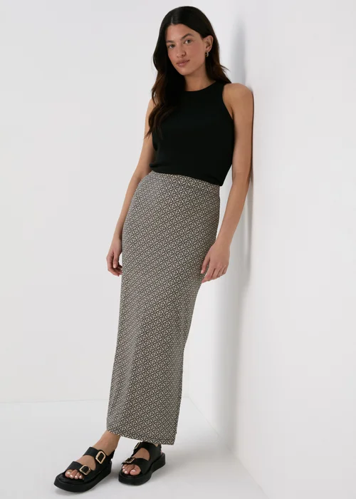 Black Tile Print Jersey Maxi Skirt - 8 Image 1