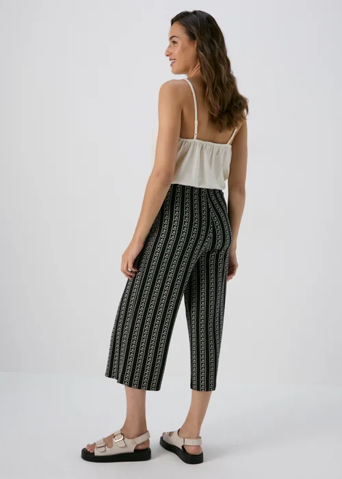 Black Mono Wide Leg Crop Trousers - Size 8 Image 2