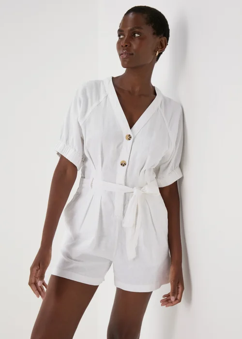 White Linen Playsuit - 8 Image 1