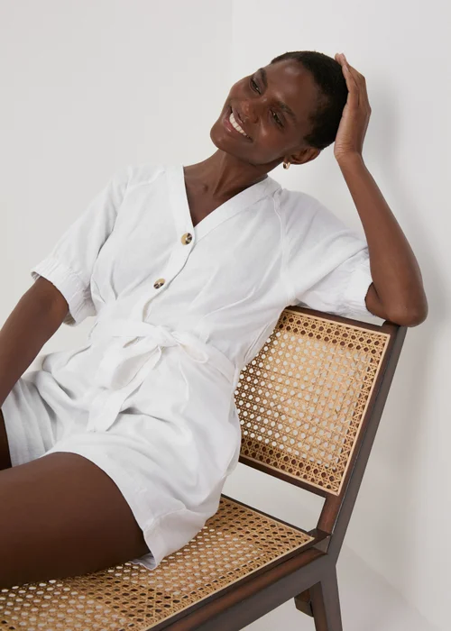 White Linen Playsuit - 8 Image 4