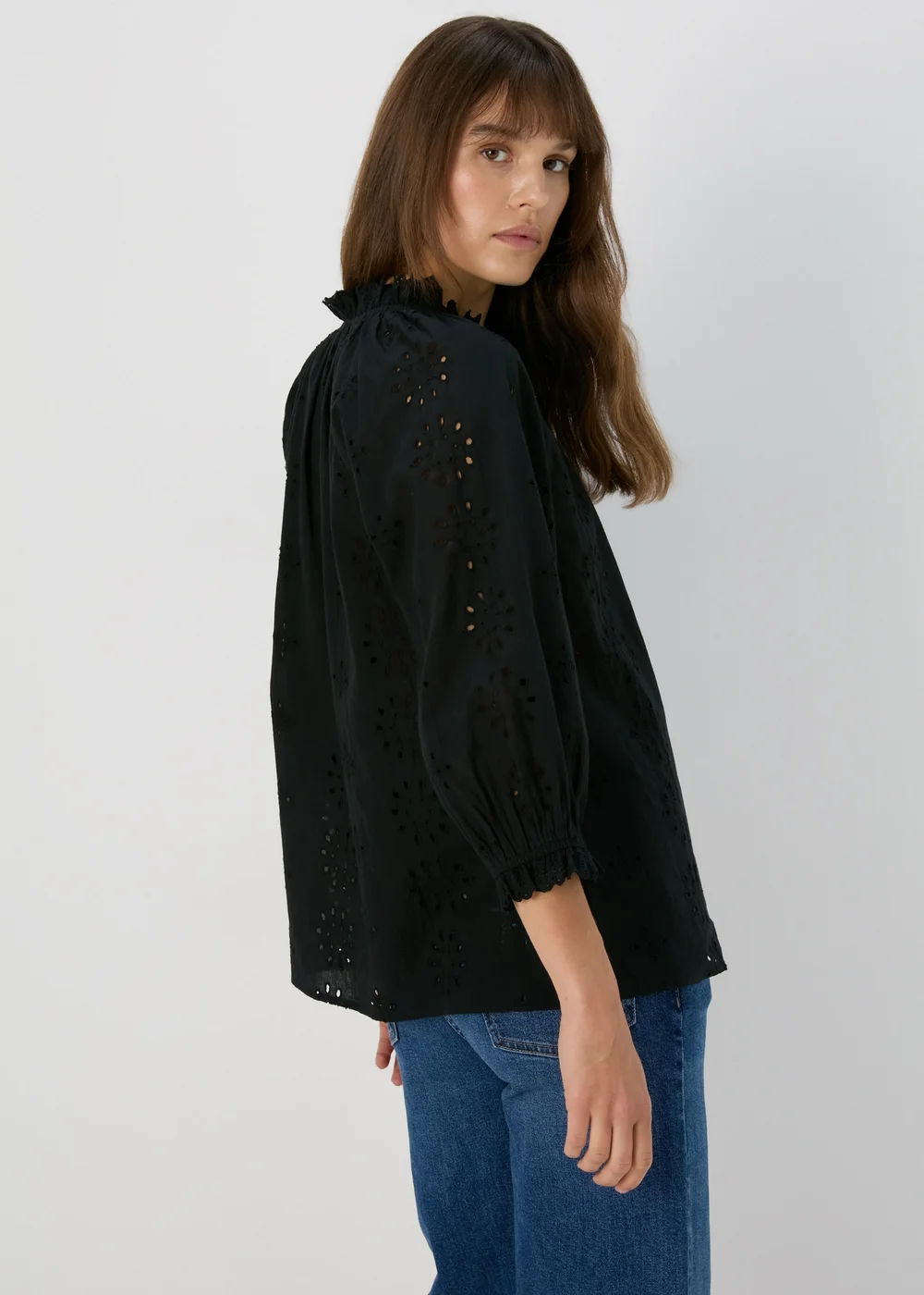 Black Embroidered Tie Front Blouse - Size 8 Image 2